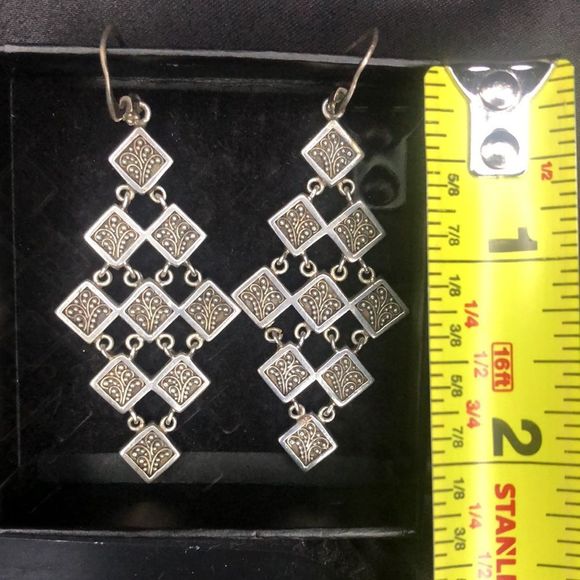 LOIS HILL Sterling Silver Oxidized Granulated Drop Dangle Chandelier Earrings - Picture 8 of 9